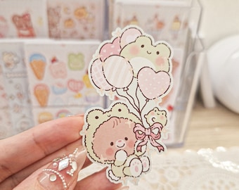 Kawaii Cute Teddy Bear Froggy Balloons Party Die Cut Stickers