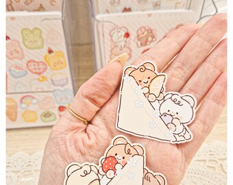 Kawaii Cute Teddy Bear Strawberry Japan Fruits Sandwich Duo Die Cut Stickers