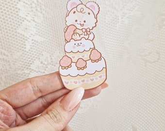 Vanilla Strawberry Kawaii Cute Teddy Animal Cake Shortcake Die Cut Stickers