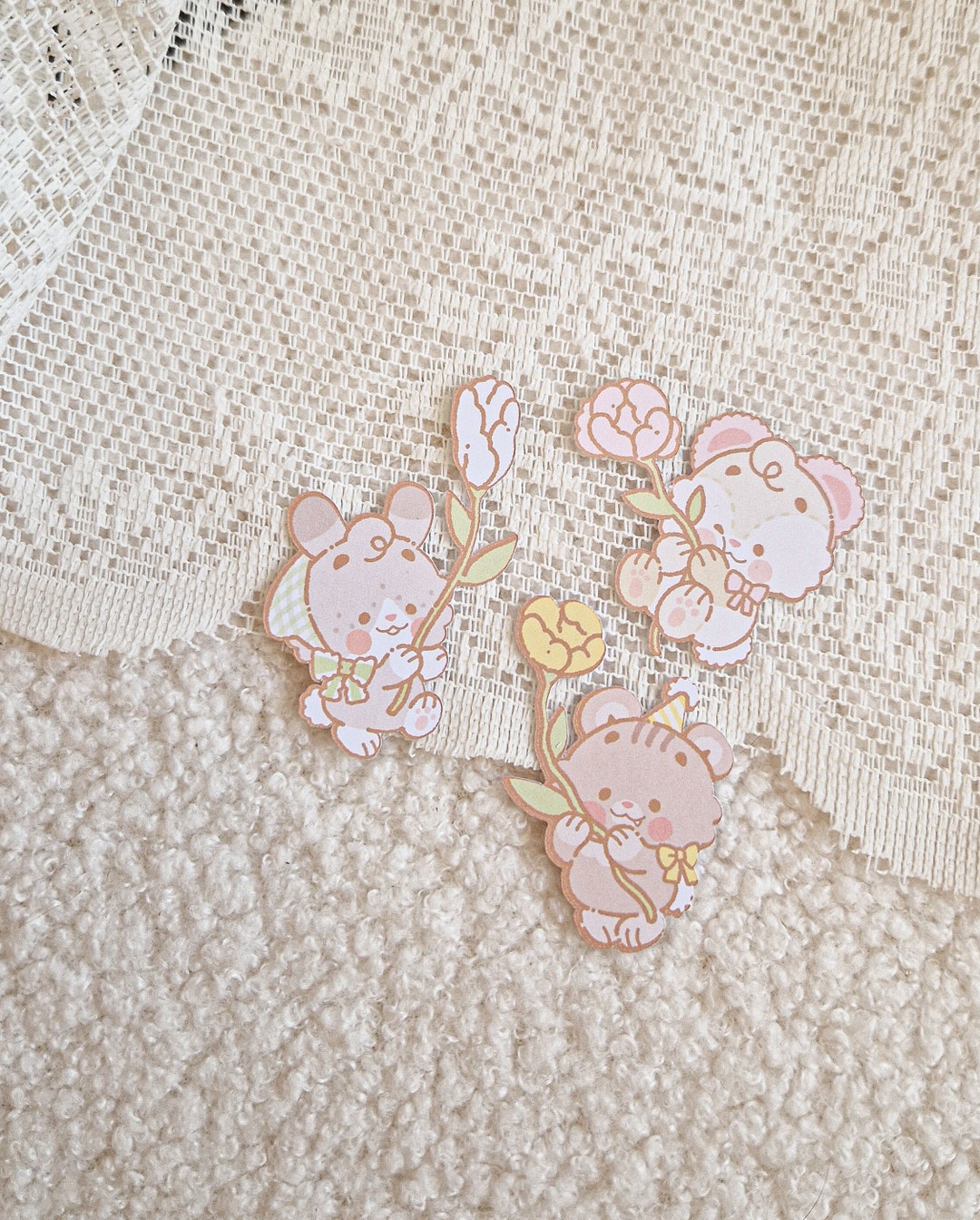 Kawaii Cute Flower Cottage Shabby Teddy Bear Die Cut Stickers - Etsy
