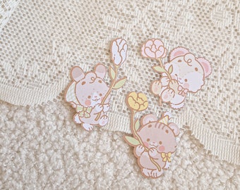 Kawaii Cute Flower Cottage Shabby Teddy Bear Die Cut Stickers