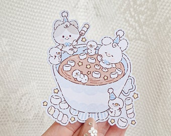 Kawaii Cute Christmas Winter Snowman Marshallow Chocolate Die Cut Stickers