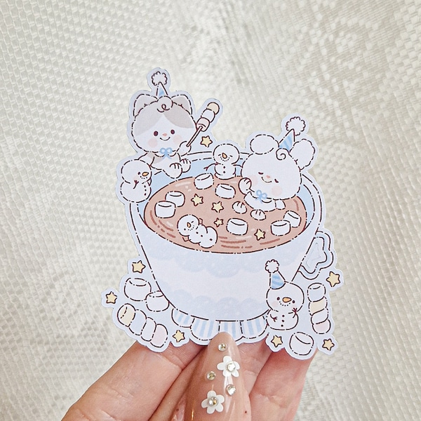 Kawaii Cute Christmas Winter Snowman Marshallow Chocolate Die Cut Stickers