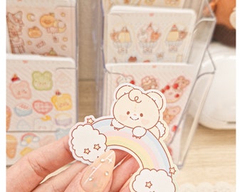 Kawaii Cute Teddy Bear Pastel Rainbow Die Cut Stickers