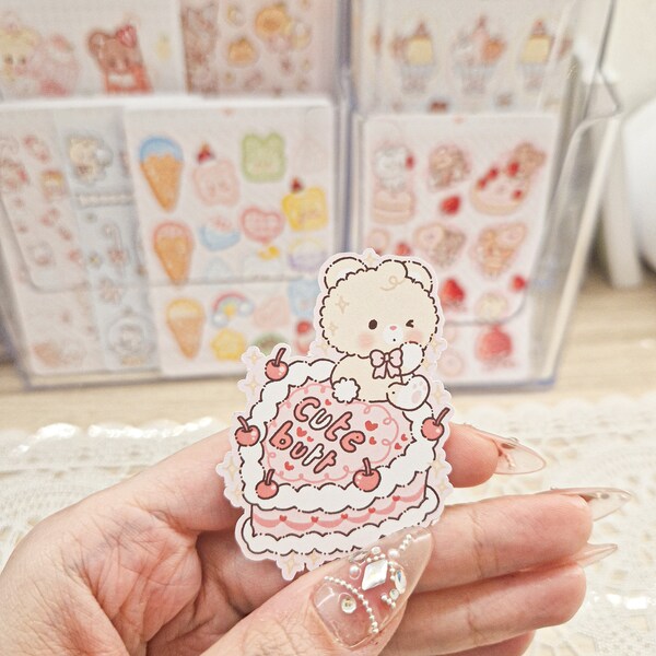 Kawaii Cute Teddy Bear Sweet Cream Cake Bento Cut Stickers