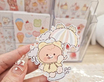 Kawaii Cute Teddy Bear Umbrella Rainy Frog Die Cut Stickers