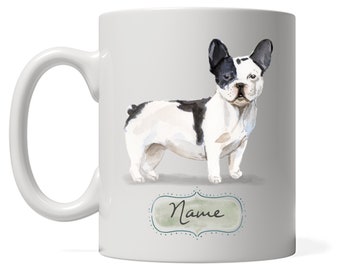 French Bulldog Design with DOGS name, Personalized Frenchie Mom Coffee Mug, Custom Bulldog Dad Tea, Gift for Dog Owner