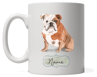 English Bulldog Design with DOGS name, Personalized Bully Mom Coffee Mug, Custom Bulldog Dad Tea, Gift for Dog Owner