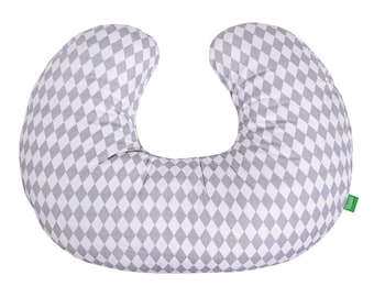 LuLANDO almohadas de lactancia, almohadas para el cuello y cojines de almacenamiento (55 x 42 cm) para bebés y adultos. Ideal también para niños y como almohada de viaje, a cuadros gris/blanco