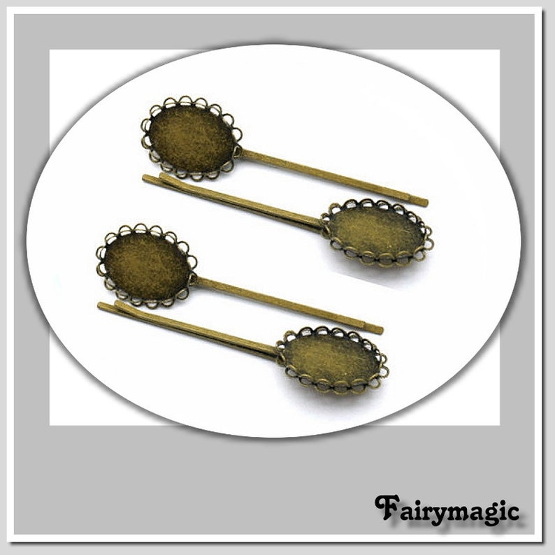 4 Hair clips Hair clips with socket for 18 x 25 mm Cabochons Bronze colors