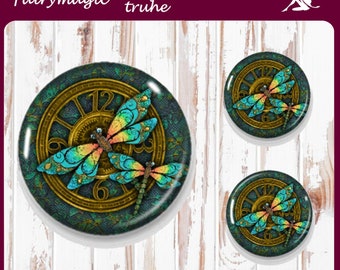 STEAMPUNK UNS LIBELLE Motiv ( 1 ) Cabochon Glascabochons handgefertigt 1 x 25mm und 2 x 12mm