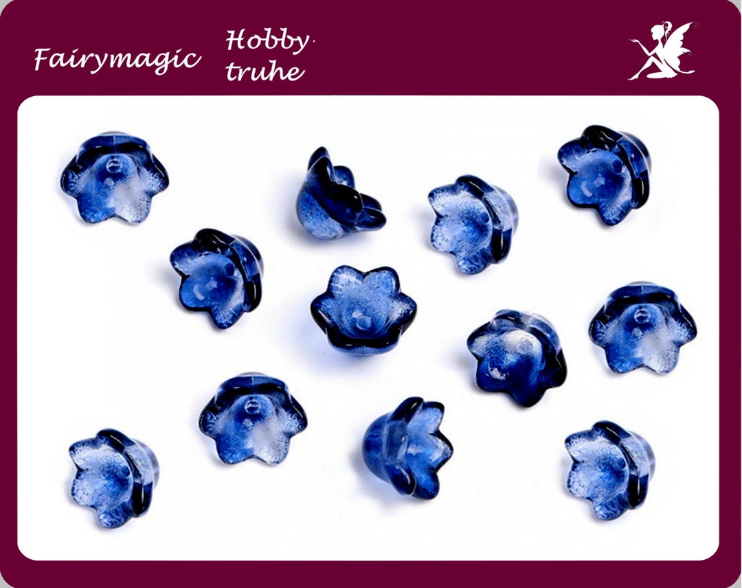 10 Murano Glass Bead Caps Flowers Dark Blue With Gradient 10 X Etsy