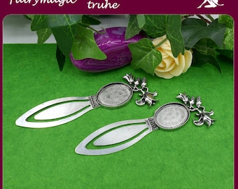 2 bookmarks with a setting for 18 x 25mmmm cabochon old silver colored with floral decoration
