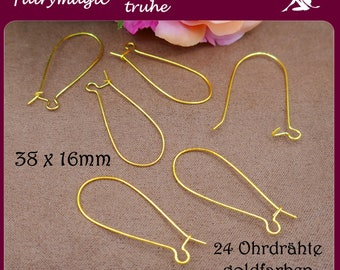 24 fils d'oreille crochets de boucle d'oreille pour fermer doré 38 x 16 mm