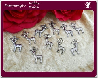 20 silver-coloured deer worked on both sides brushed metal 24 x 23 mm