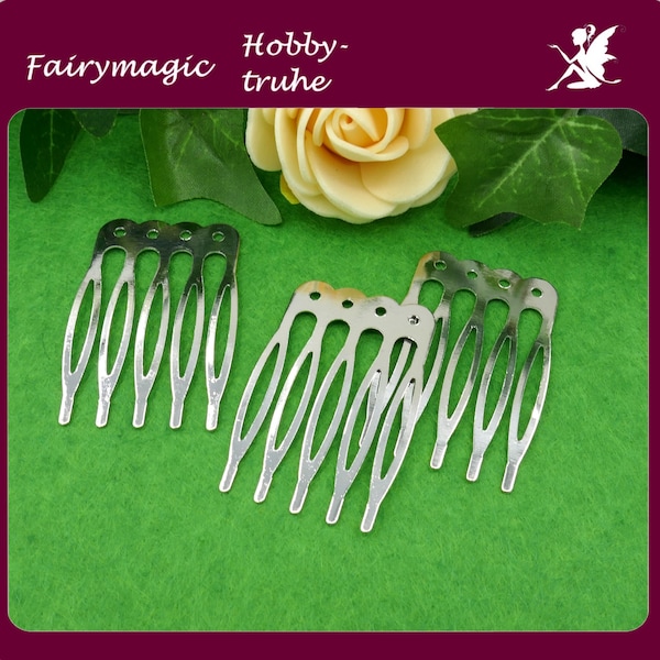 10 or 30 fine hair combs, 5-pointed, silver-colored, 39 x 26 mm