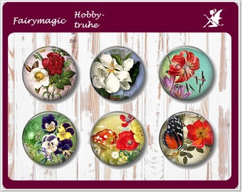 BEAUTIFUL FLOWERS ( No.5 ) motif cabochon glass cabochons handmade