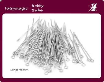 100 eye pins 40 mm antique silver coloured thickness 0.7 mm