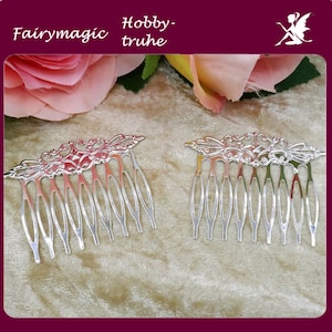 2 oder 10 feine Haarkämme 56 x 38mm Ornament 16 x 56mm hell-silberfarben 9zackig
