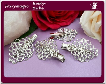 0.80 EUR / piece 4 small floral hair clips silver coloured 45 x 30 mm