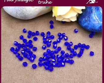 Bicone 4 mm glass ship beads Faceted bicone glass beads 90 pieces dark blue