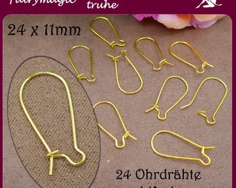 24 fils d'oreille crochets de boucle d'oreille pour fermer doré 24 x 11 mm