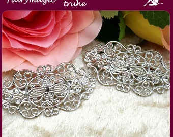 2 or 10 small floral hair clips silver 30 x 55 mm
