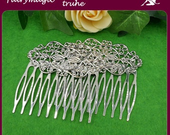 2 or 10 fine Victorian hair combs, 10-pointed, silver-colored, 57 x 58 mm