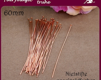 30 head pins 60 mm rose gold coloured thickness 0.8 mm