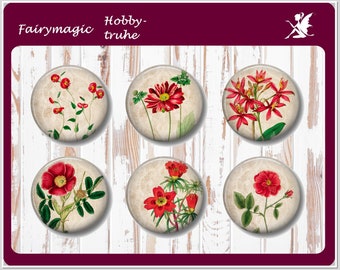 RED FLOWERS ( No. 2 ) motif cabochon glass cabochons handmade