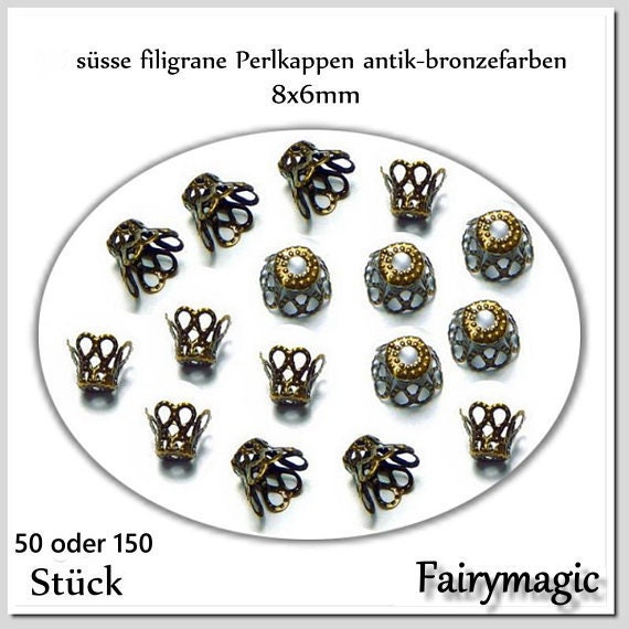 20 Perlkappen in vintage Bronze 8 mm