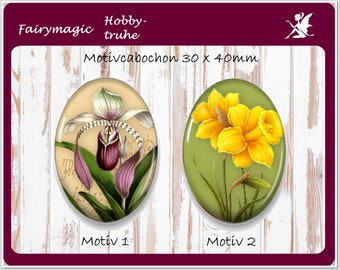 30 X 40 mm motif cabochon ovale en verre cabochons faits à la main LILY ET JONQUILLES