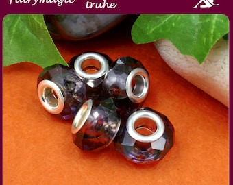 5 glass ship beads module beads large hole beads aubergine faceted 14 x 10 mm