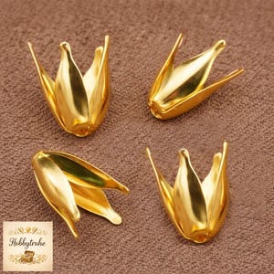 0,06 EUR / Stck  20 Perlenkappen Kappen für Perlen Blume  Blüte Tulpe goldfarben