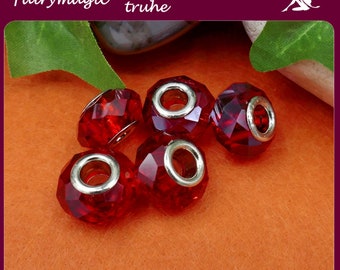 5 glass ship beads module beads large hole beads red faceted 14 x 10 mm