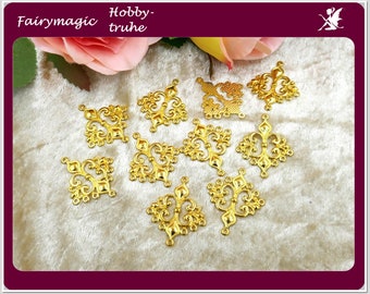 10 oder 30 Metallanhänger / Verbinder / Ohrhänger goldfarben Fleur de Lis