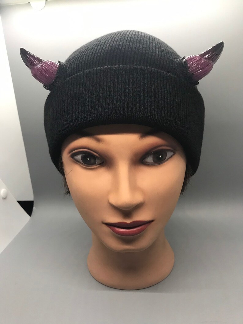 Dark Pink Black Tip Horned Hat Beanie Demon Devil Creature Etsy