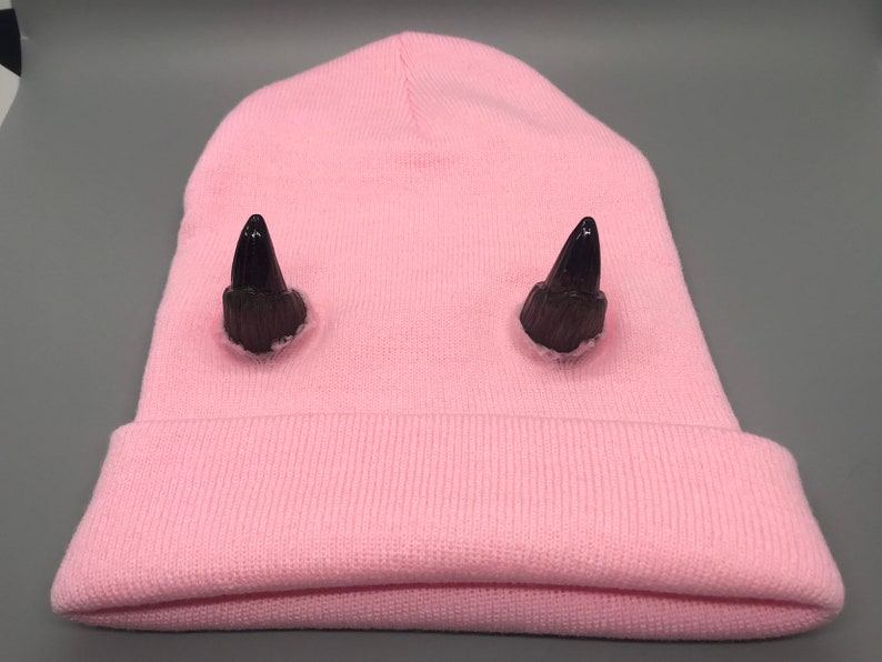 Dark Grey Black Tip Horned Hat Beanie Demon Devil Creature Etsy