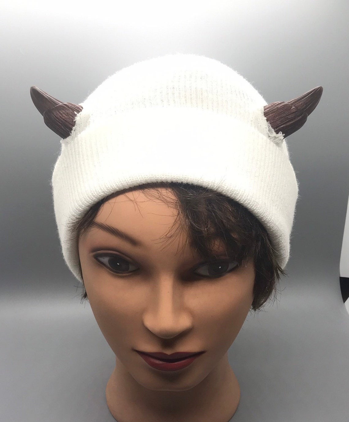 Dark Bronze Horned Hat Beanie Demon Devil Creature Etsy