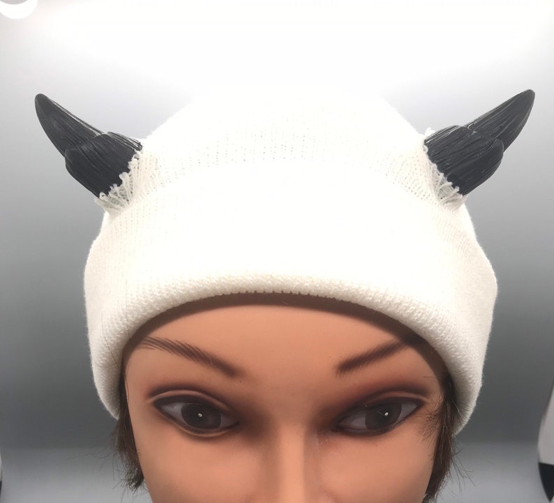 Pure Black Horned Hat Beanie Demon Devil Creature Etsy