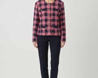 Vintage 1990s Houndstooth Navy & Pink Blazer