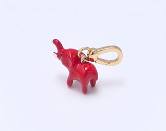 Elephant Charms - Enamel Jewelry, Animal Zipper Pull, Red and Blue  Necklace Pendant