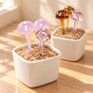 Handmade Glass Mushroom Decor, Mini Mushroom Planter, Art Glass Figurine, Small Desk & Shelf Decor, Choose Your Color