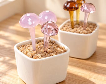 Handmade Glass Mushroom Decor, Mini Mushroom Planter, Art Glass Figurine, Small Desk & Shelf Decor, Choose Your Color