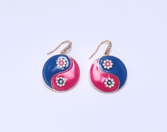 Enamel Yin-Yang Earrings, Bohemian-style Oriental Symbol Jewelry, Colorful and Eye-Catching Dangle Earrings