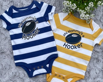 My Mommy’s a Hooker - Baby Rugby Bodysuit - Striped Rugby Bodysuit - Striped Rugby Graphic Shirt