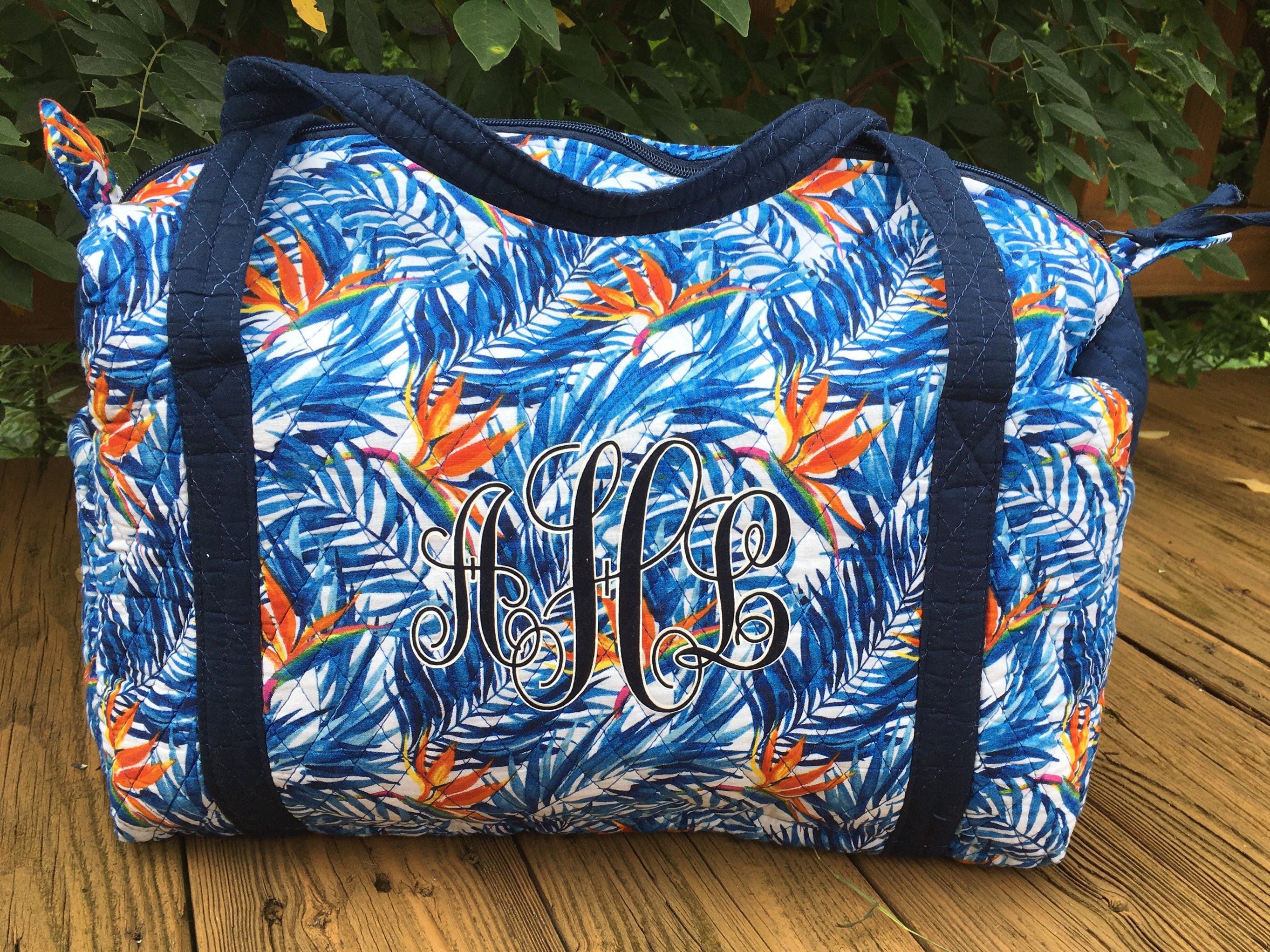 Tropical Blue Duffel Bag Personalized Quilted Carry On Bag Etsy