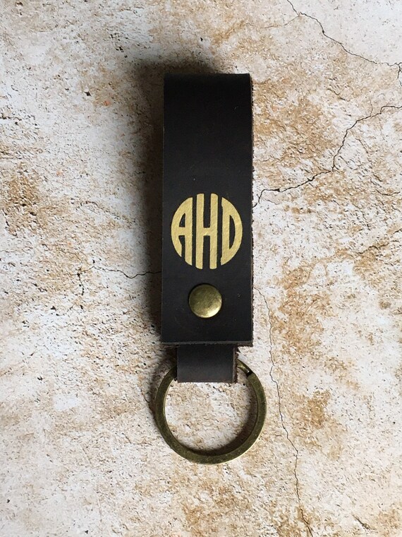 Monogrammed Key Ring Personalized Leather Keychain Custom Etsy