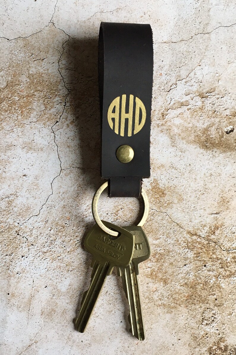 Monogrammed Key Ring Personalized Leather Keychain Custom Etsy