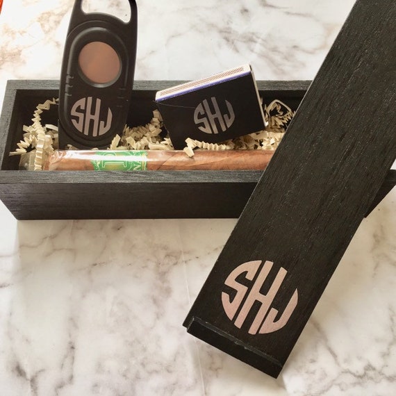 Personalized Cigar Gift Box – Monogrammed Cutter & Matches, Groomsmen Gift